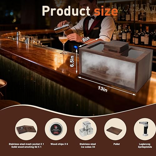 Miniatura 3 de Kit de ahumador de cóctel  Kit de ahumador de whisky con pistola de ahumar, caja de humo de cóctel, bandeja de alimentos y chips de madera (manzana