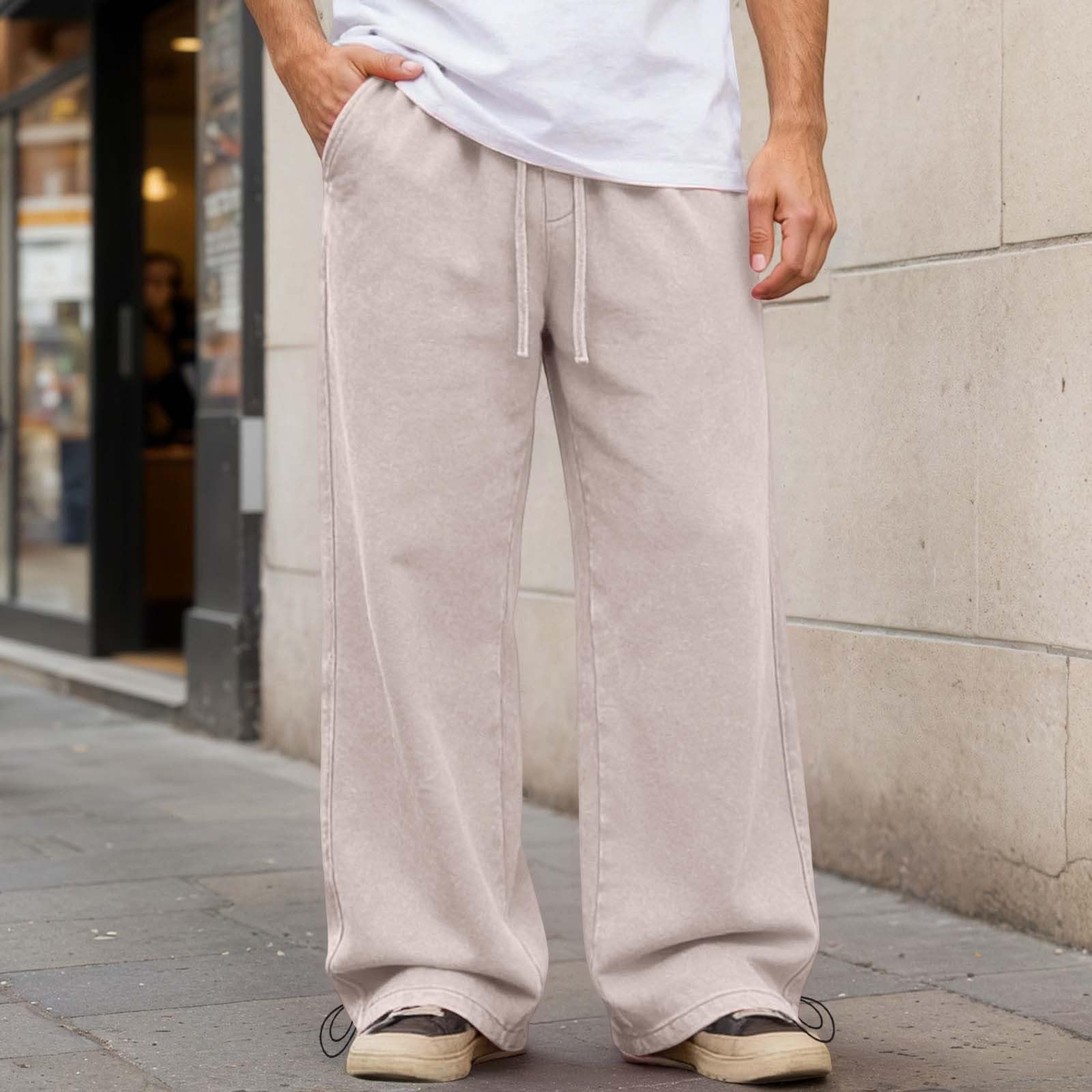Generisch Pantaloni da jogging da uomo, lunghi e larghi, a gamba larga, a vita alta, per il tempo libero, con tasche, elasticizzati, tinta unita, per la corsa, yoga, per il fitness