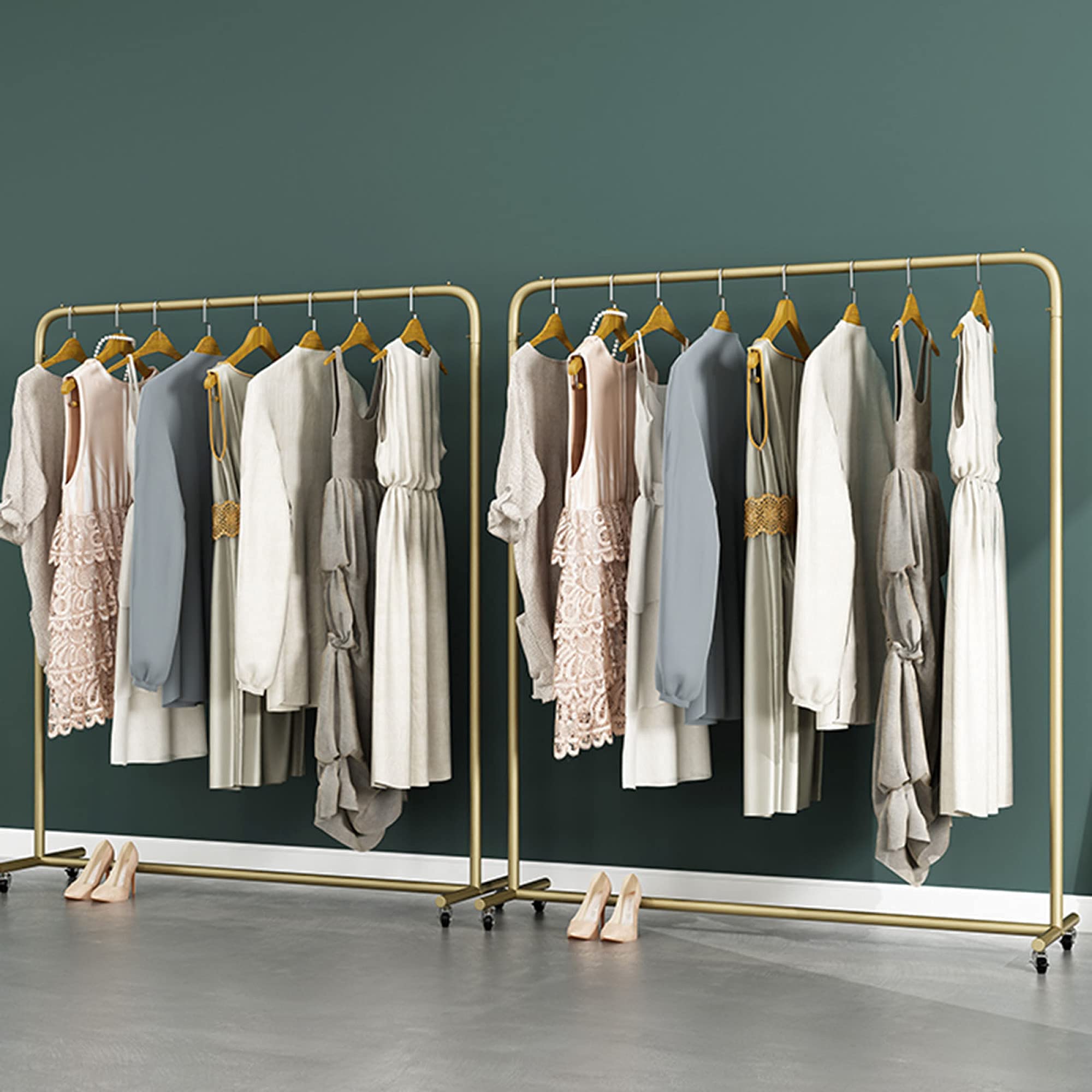 Schwere Kleiderstangen, Kleiderständer, Vintage Commercial Roller Kleiderbügel, Metall Tutu Kleiderbügel, Kleiderständer,Golden,120×40×135Cm