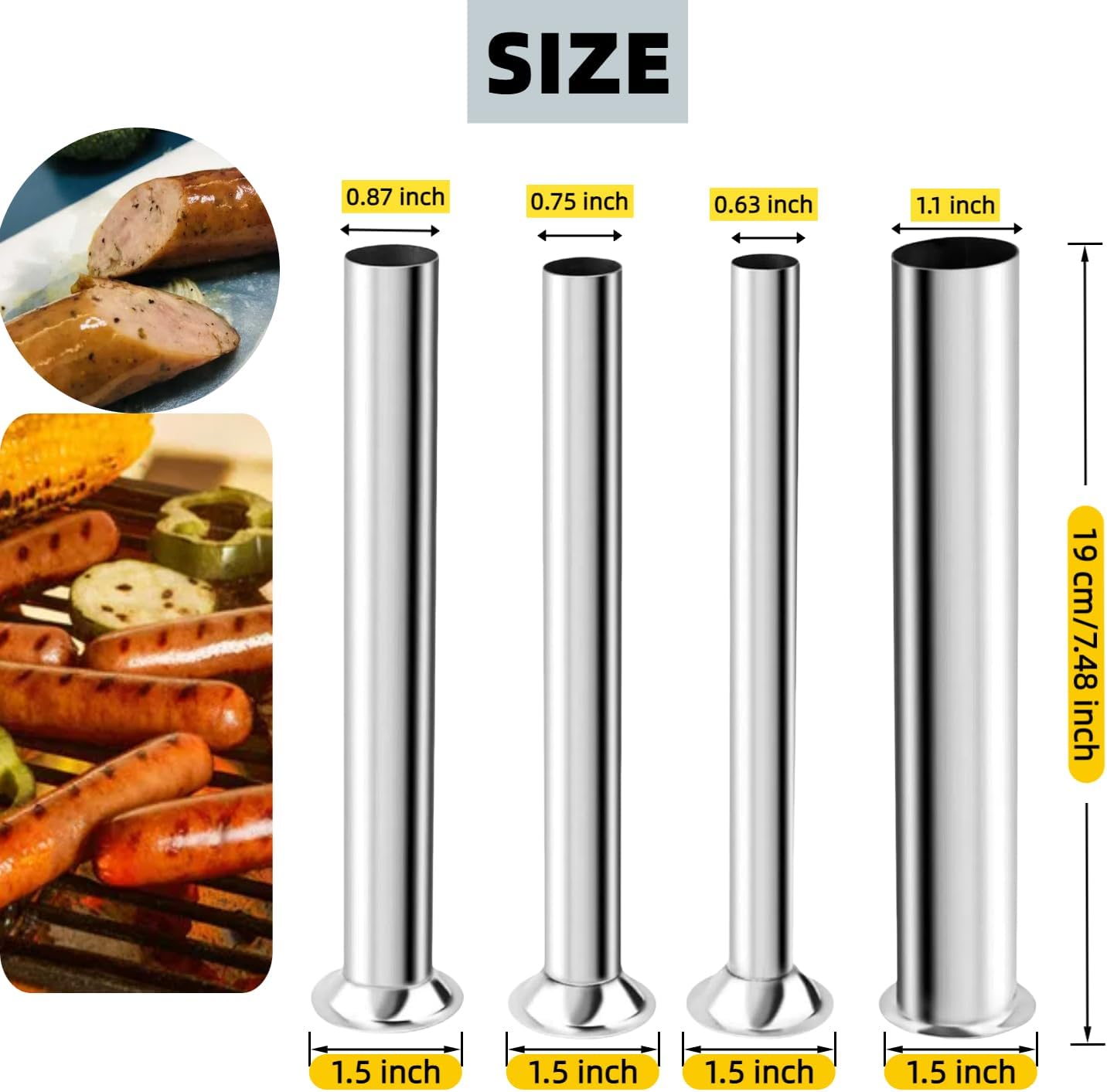 4Pcs Stainless Steel Sausage Stuffing Tubes,4 Sizes Stainless Steel,For LEM 606,606SS,1606,1606SS Sausage Stuffers.