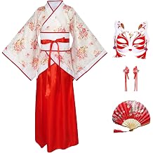 Chinese Hanfu Dress for Girls Kids Asian Princess Costume 4 Pcs | Asian Costume,Halloween Costume,Anime Costumes for Kids,Including Mask,Paper Fan,Hair Clips