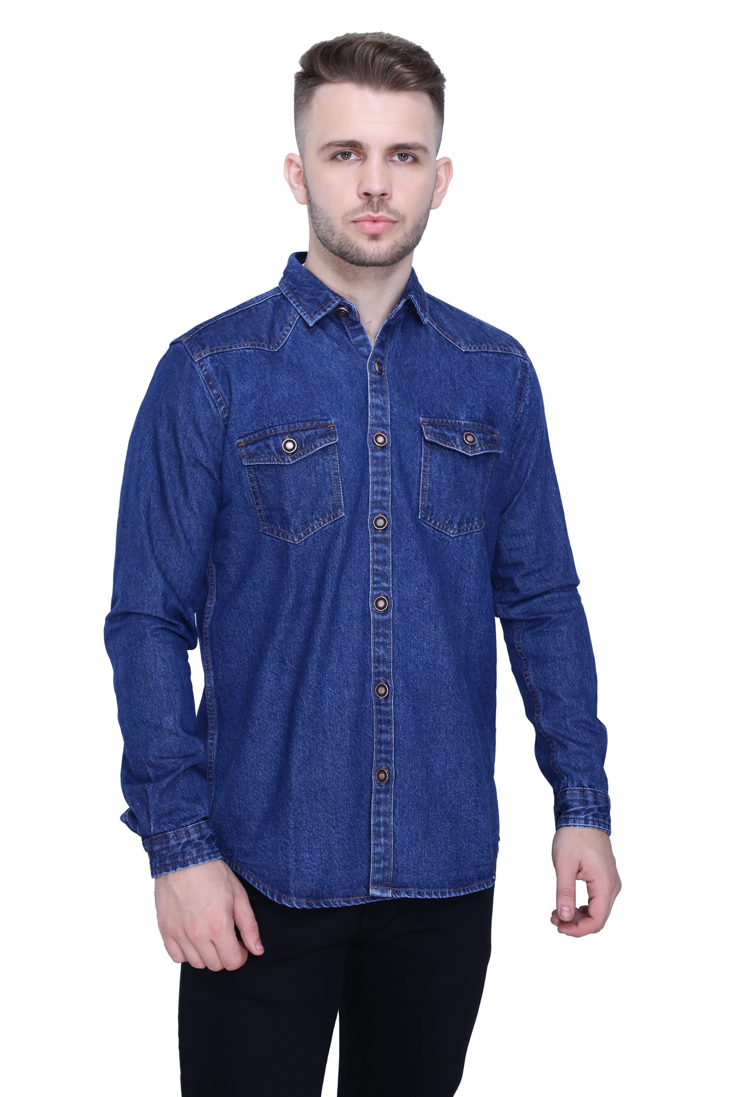 Kuons Avenue Men's Denim Casual Shirt | Double Pocket Shirt