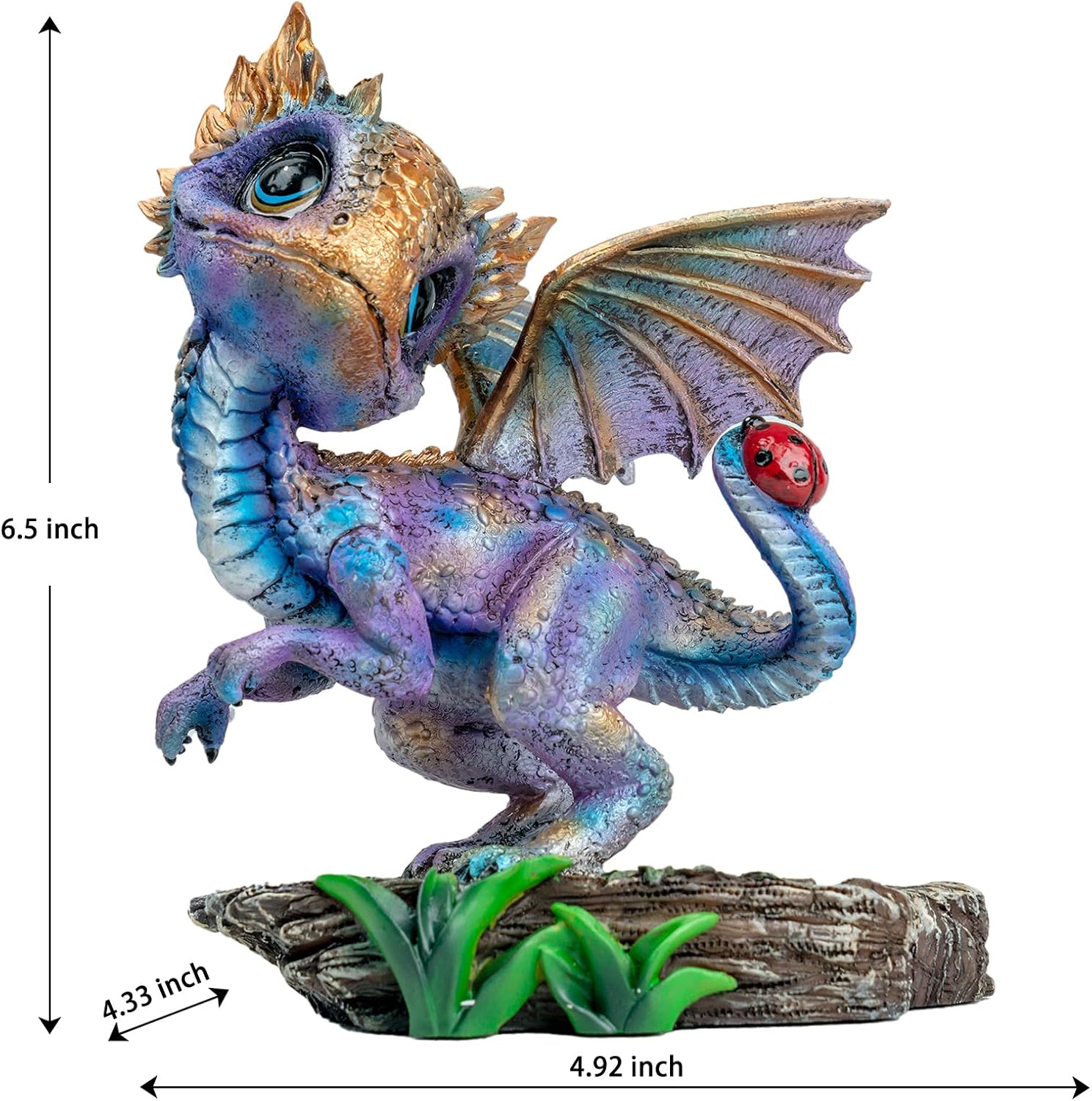 Fantasy Dragon Fairy Figurine Set, Resin Dinosaur Figurine - Cute Mini Dino Statue, Desk Decor for Kids Room, Office, Shelf Display