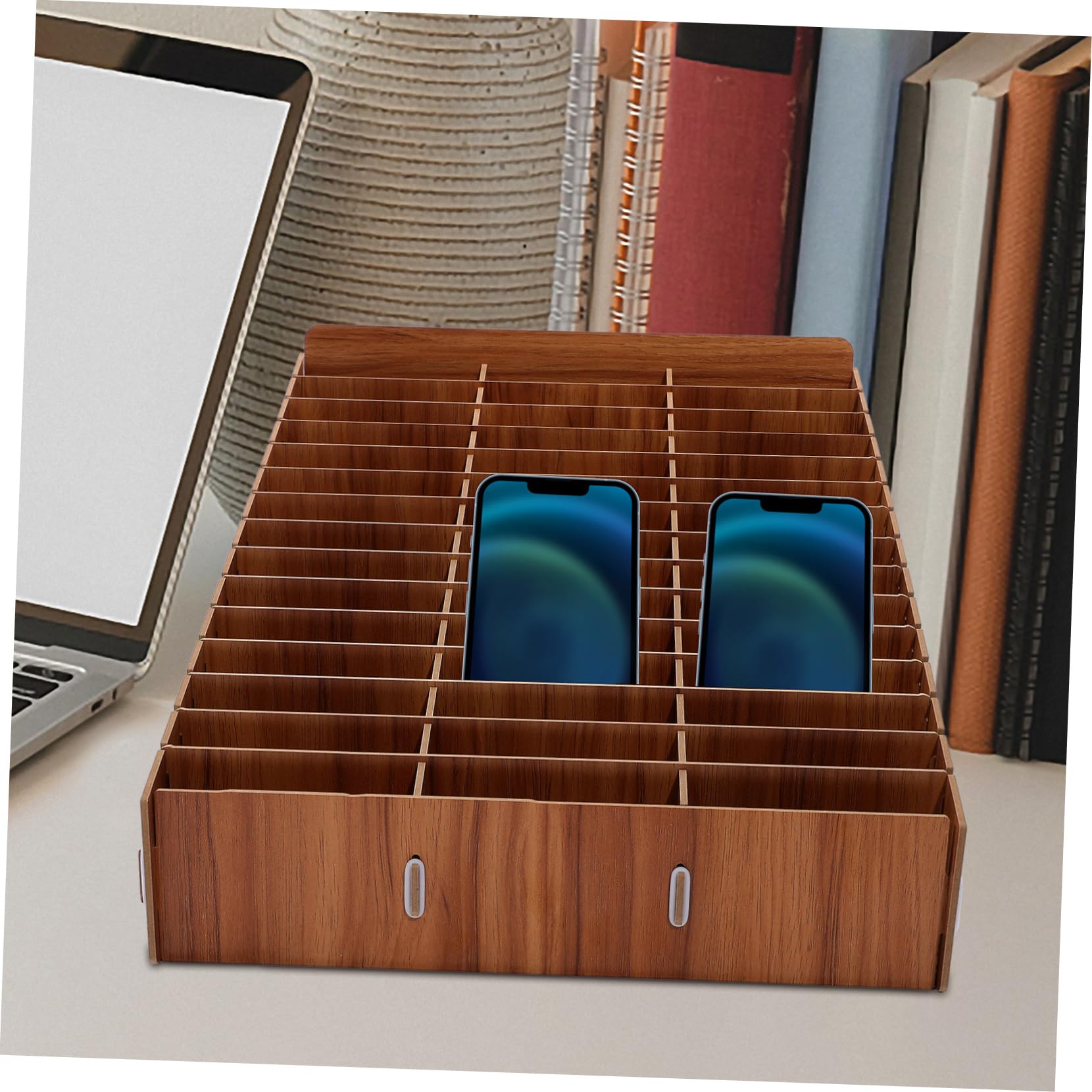 Organizador de Móvil de Madera con Múltiples Compartimentos para Escritorio Soporte para Teléfonos Aula y Oficina Diseño Elegante y Funcional para Almacenar Cosméticos y Accesorios