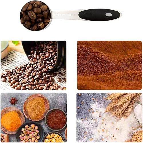 Miniatura 7 de 2 cucharas medidoras de acero inoxidable de 18 de taza, cuchara medidora de café de 1.0 fl oz, taza de medición pequeña con mango de silicona negra,