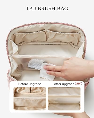 Miniatura 111 de EACHY - Bolsa de maquillaje de viaje, bolsa de cosméticos de gran capacidad para mujeres, portátil, impermeable, bolsa de aseo plana abierta