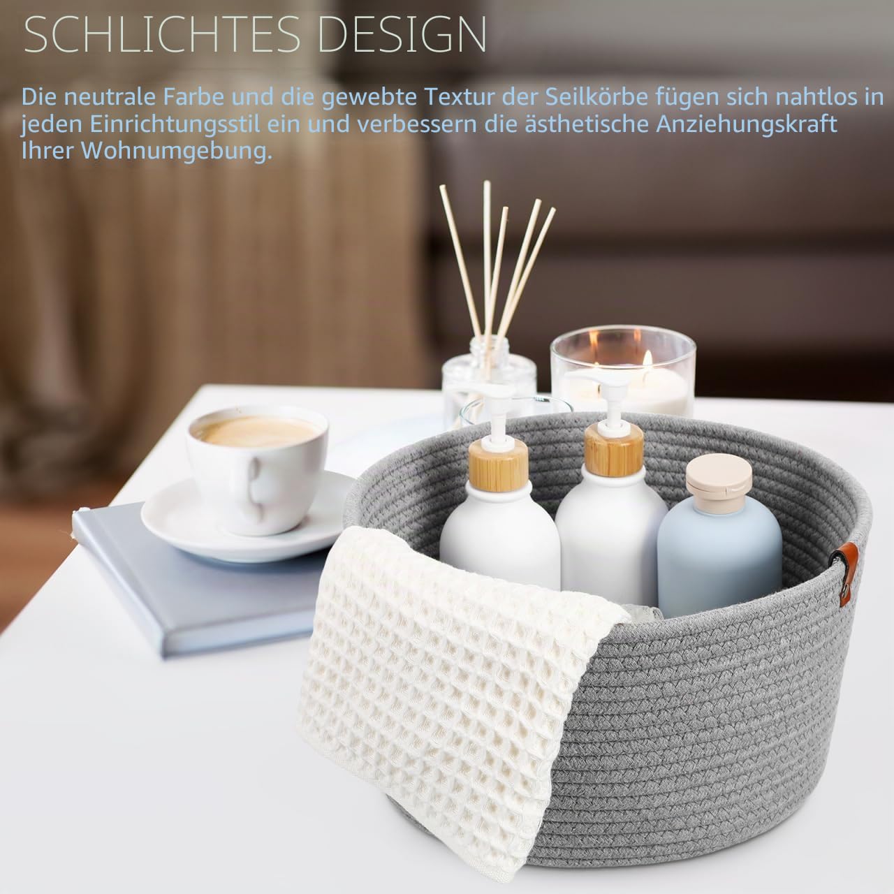 TOPBATHY Geflochtener Seilkorb Mit Deckel 10.63X10.63X6.69 Zoll Organizer Für Wohnzimmer Kinderzimmer Und Büro Aufbewahrungskorb Aus Baumwollseil