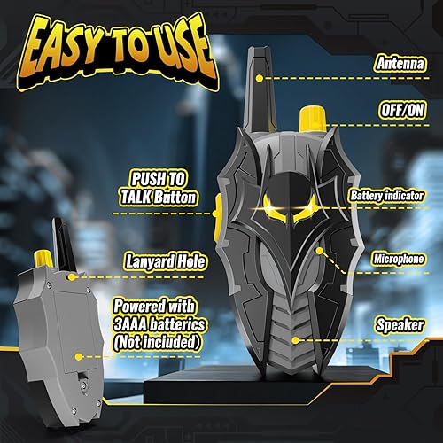 Miniatura 6 de Walkie Talkies de murciélago para niños con luces intermitentes, diseño de nave espacial sigilosa y dardos alados, 2 unidades de radio de 2 vías de