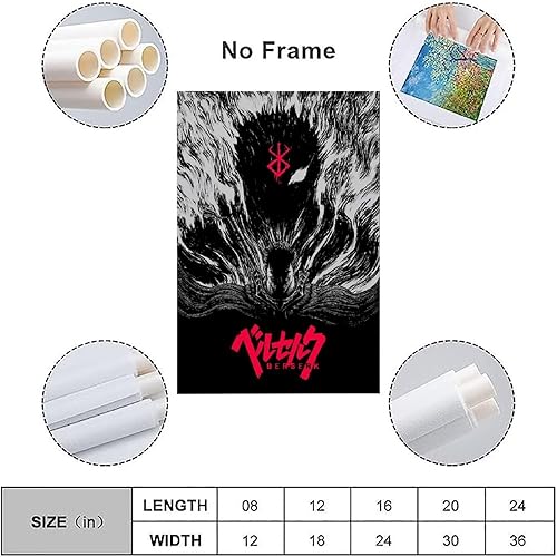 Miniatura 3 de BLACKT Berserk - Póster de anime para dormitorio, decoración de pared estética, lienzo para decoración de pared, regalo de 12 x 18 pulgadas (11.8 x