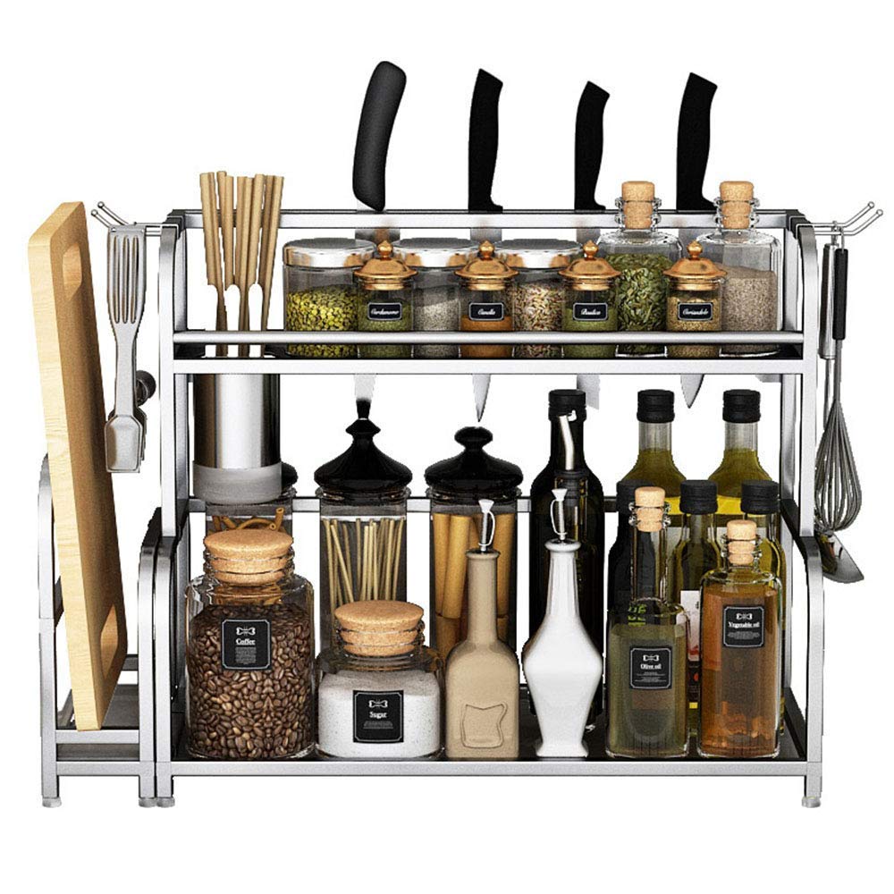 HADECOLL Shelf,Home Kitchen Rack Stainless Steel Punch-Free Spice Rack Floor-Standing Kitchen Supplies Storage Rack
