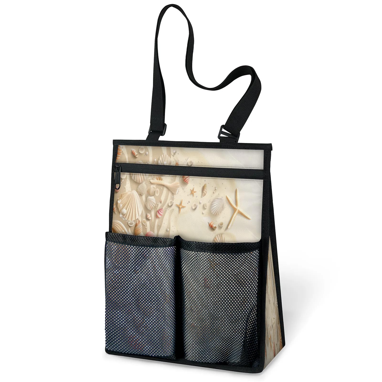 Ourtheme Seashells Starfish Theme Portable Shower Bag for Travel Gym Camp Beach Tote Shower Caddy Bags Hanging Toiletry