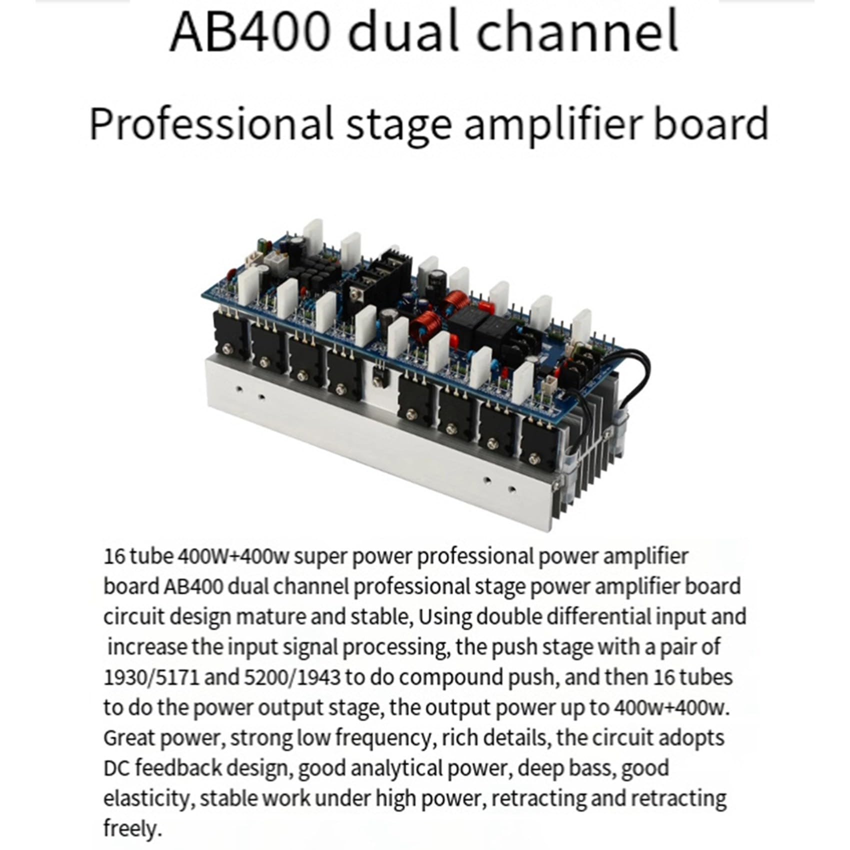 2X Carte D'Amplificateur Double Canal AB400 400 W X2, TA1943/TTC5200 2.0 Amplificateur de Puissance Haute HiFi pour Haut-Parleur Passif