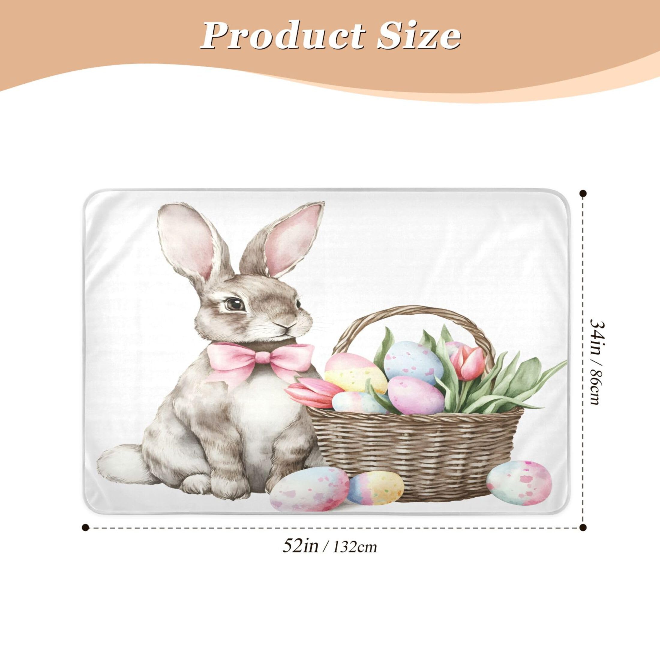Takiito Easter Basket Rabbit Bed Pad Reusable Bed Underpad Washable Waterproof Leak-Proof Quick Dry Incontinence Pee Pad for Toddlers Kids Adults Pets 34x52 in