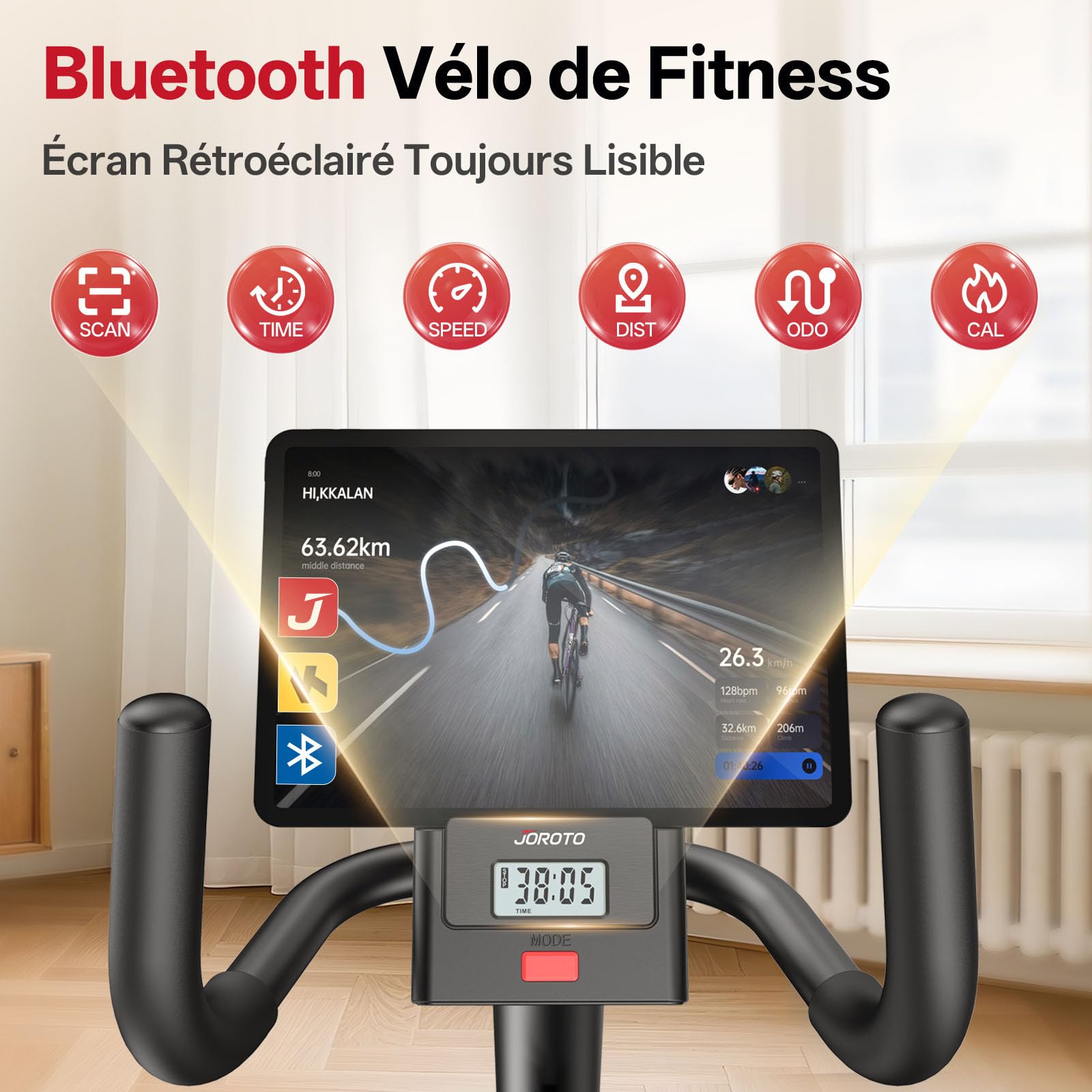 JOROTO JH30 JH30PRO Vélo d'Appartement Allongé Magnétique Bluetooth 136KG Écran LCD Siège Réglable