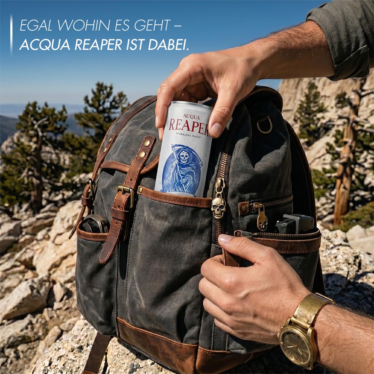 Acqua Reaper Sparkling Water 24er Pack | Natürliches Alpenwasser mit Kohlensäure – Sprudel Mineralwasser in Aluminium Getränkedosen (24 x 0,33l Dose) – Ohne Zucker & Inkl. Pfand EINWEG
