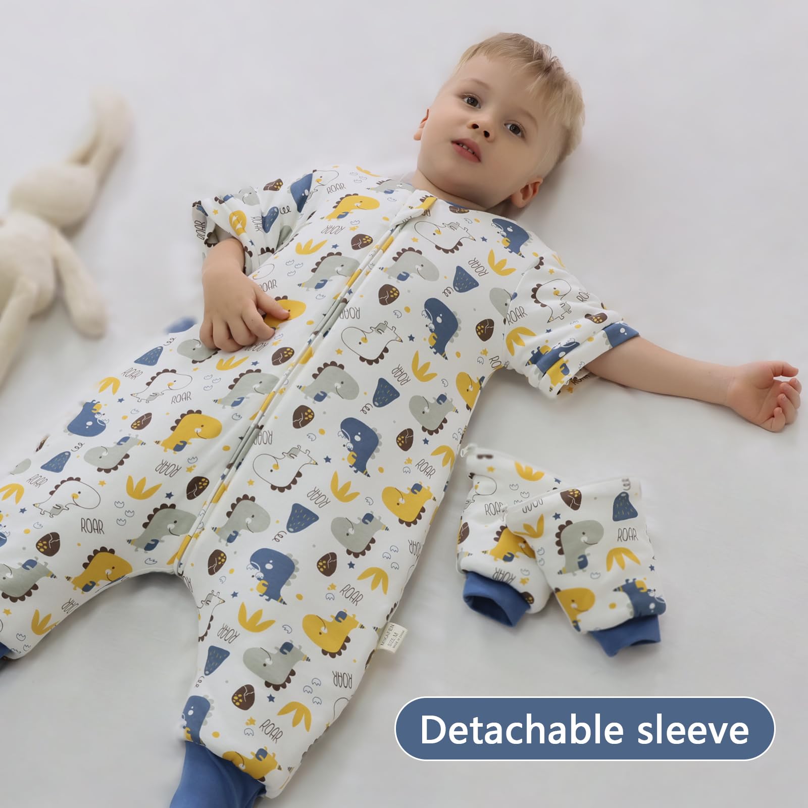 MIKAFEN Sacco nanna a maniche lunghe con piedi 3,5 tog invernale, per bambini - sacco nanna invernale con gambe - 100% cotone, Dinosauro (18-36 mesi)