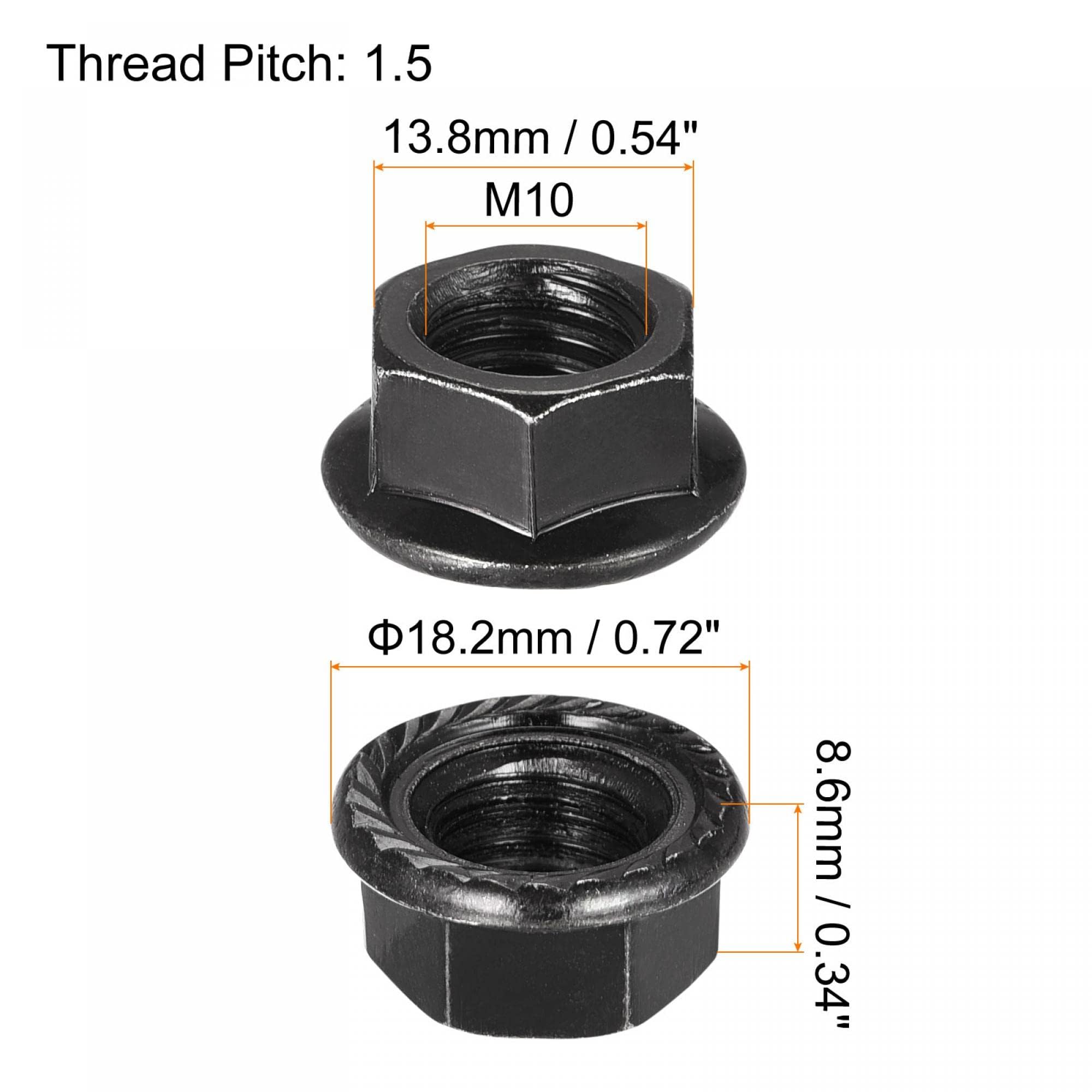 TOP-VIGOR M10 Serrated Flange Hex Lock Nuts, Carbon Steel Black Oxide Finish, Self-Locking Threaded Nuts - Image 2