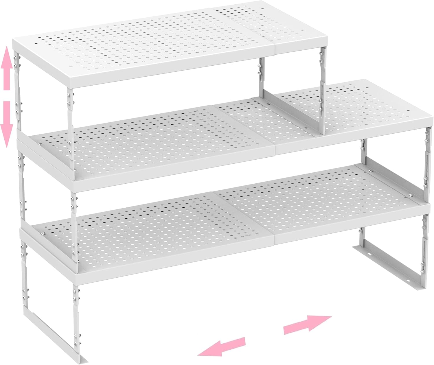 Stackable Expandable Metal Shelf Organizer - Adjustable Wire Storage Rack with Holes for Kitchen, Bathroom, Cabinet, Office - Space Saving, Durable & Sturdy Design（1PACK/Medium/White