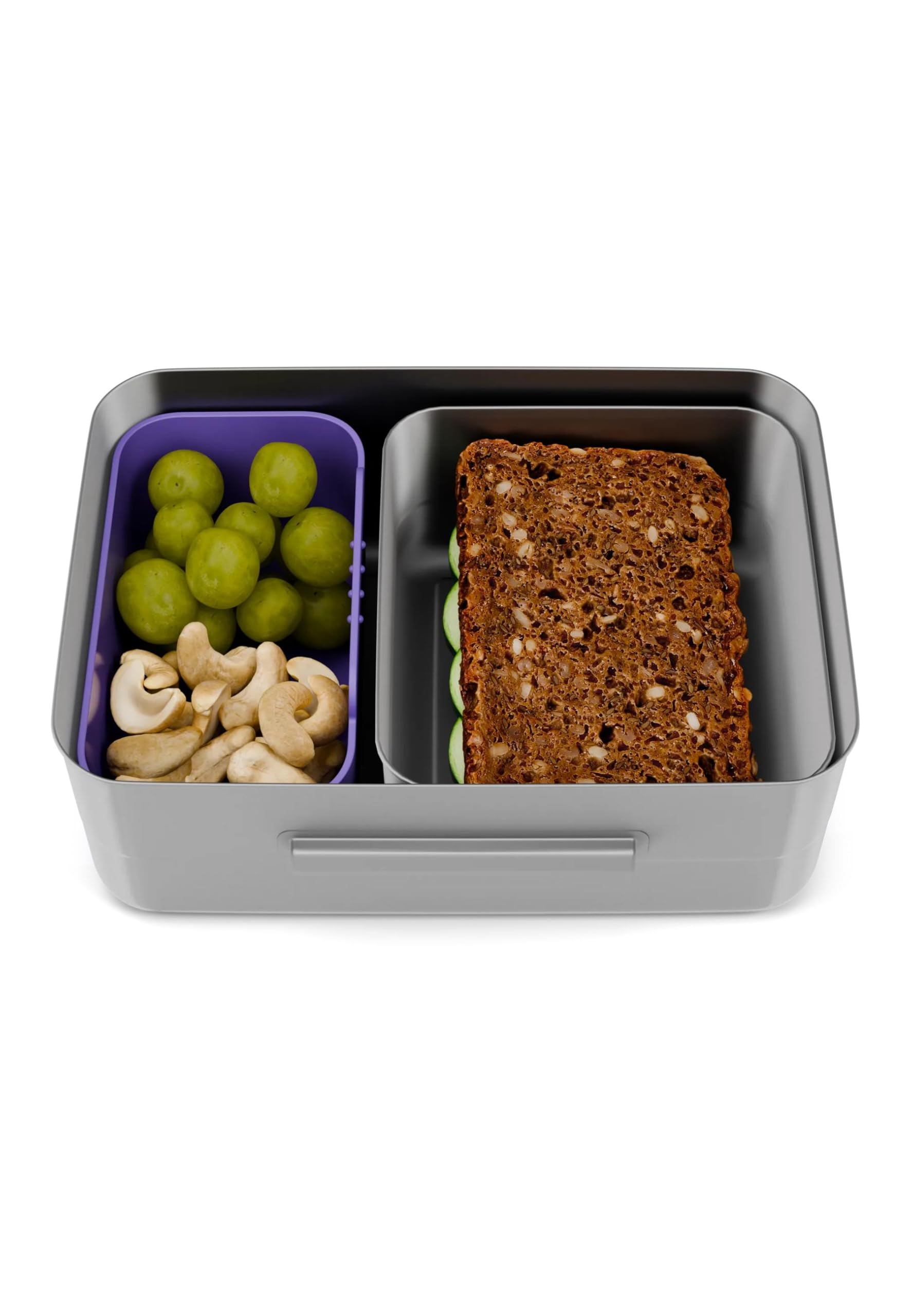 ergobag Edelstahl Brotdose mit Trennfach und Snack-Box, BPA-frei, Spülmaschinenfest Schmetterling - Lila