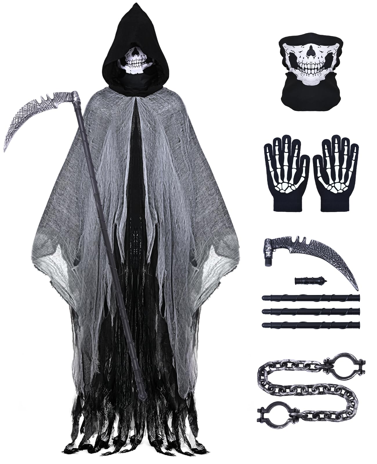 Grim Reaper Costume, Halloween Hooded Cloak, Scary Halloween Cosplay Costumes for Adult