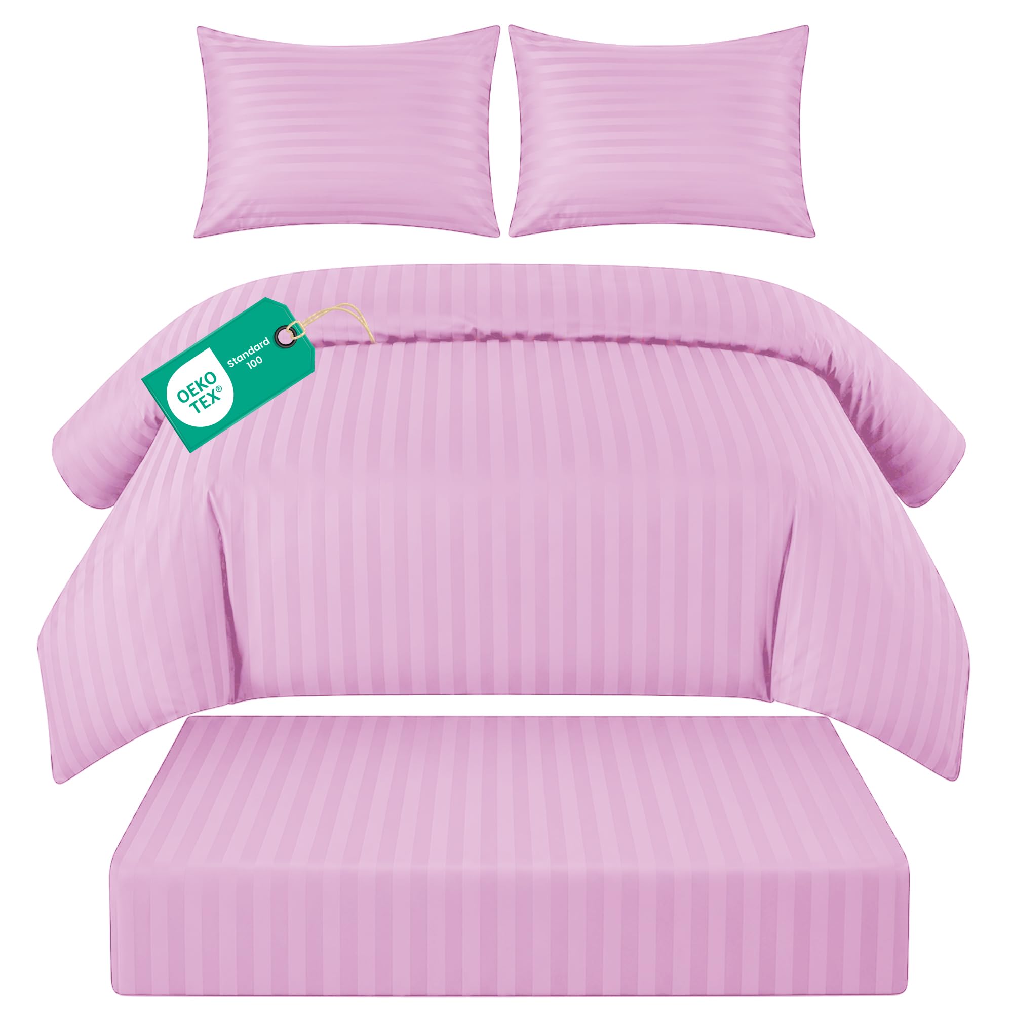 Linens World King Size Duvet Cover Set 4 Piece – OEKO-TEX Certified Ultra Soft Brushed Microfiber Bedding Set with 26cm Deep Fitted Sheet & 2 Pillowcases, Button Closure, (Pink, 230 x 220 cm)