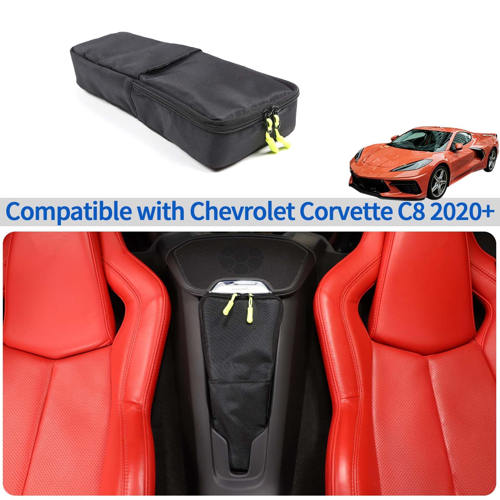 Organizador de almacenamiento entre asientos compatible con Chevrolet Corvette C8 2020-2023, compartimento de asiento de consola central, bolsa de almacenamiento de tela Oxford, ahorro de