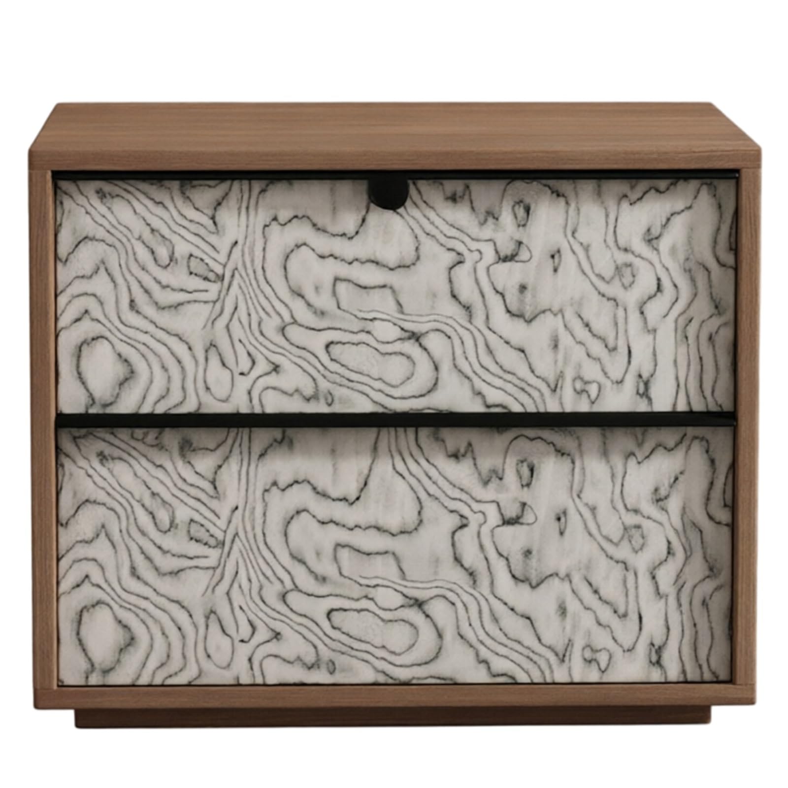 guiling-1986 Bedside Table Double Drawer Nightstand with Swirl Pattern Fronts for Bedroom Storage Nightstand(Bruin,Medium)