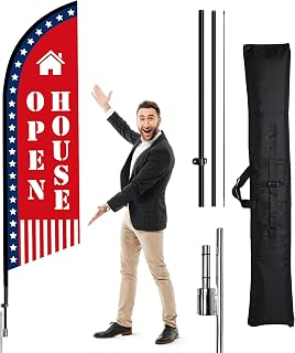 Upgraded Red Open House Feather Flag Double-Sided Signs, 9.3ft Tall for Real Estate, Large Banner with Pole and Directional Yard Sign for Realtor Agents Supplies, with FlagPole,Flag,Ground Stake,Bag