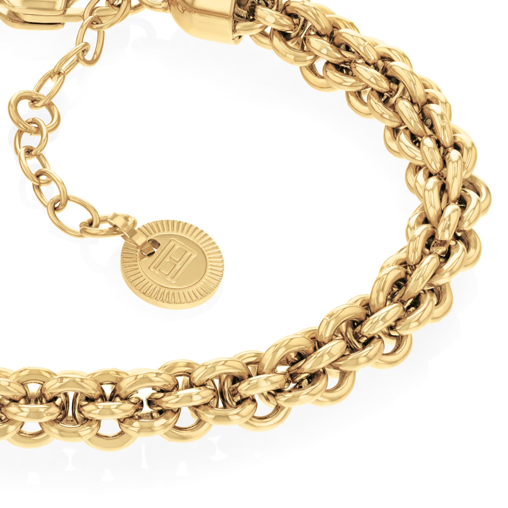 Tommy Hilfiger Jewelry Gliederarmband für Damen aus Edelstahl in der Farbe Gelbgold, Länge 18cm, 2780842