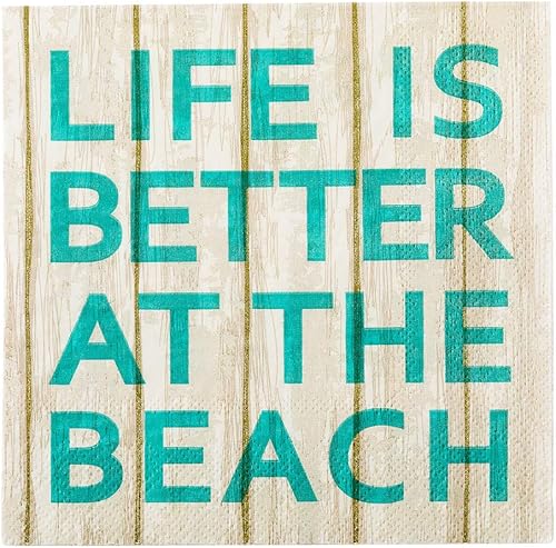 Servilletas de papel de 13 pulgadas, 20 servilletas impresas con diseño de playa, 3 capas, bordes texturizados, servilletas decoradas de papel de