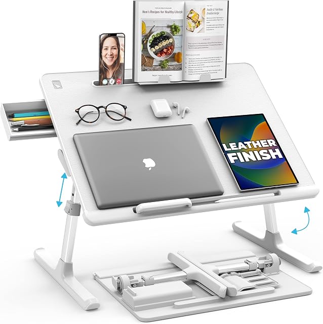 Cooper Desk PRO Large Laptop Table, Adjustable Height | Leather Laptop Lap Tray with Legs, Laptop Tray for Bed, Desk for Laptop, Desk for Bed, Lap Desk for Laptop, Bed Table for Laptop, Bed Tray Table