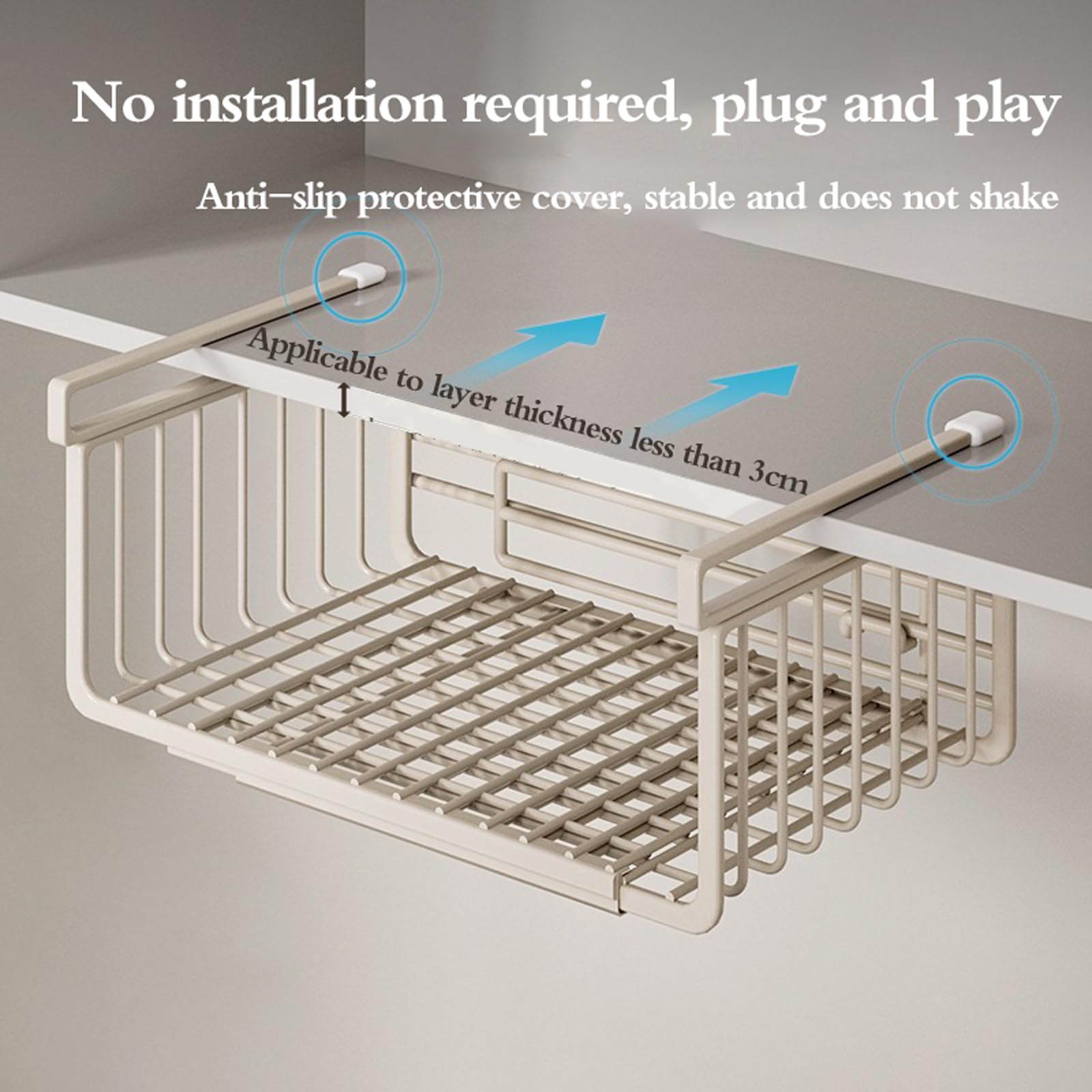 Cestas De Almacenamiento Colgar Debajo,Cesta De Metal para Colgar Debajo,Cestas Colgantes para Estantes,Ajustable,Sin Taladrar,para Cocina,Oficina,Despensa,BañO,Armario