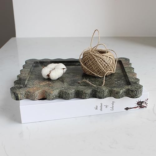 Miniatura 8 de Bandeja de mármol festoneado de lujo natural de 10.8 x 8 pulgadas, bandeja rectangular verde para tocador de baño, cocina, bandeja decorativa para