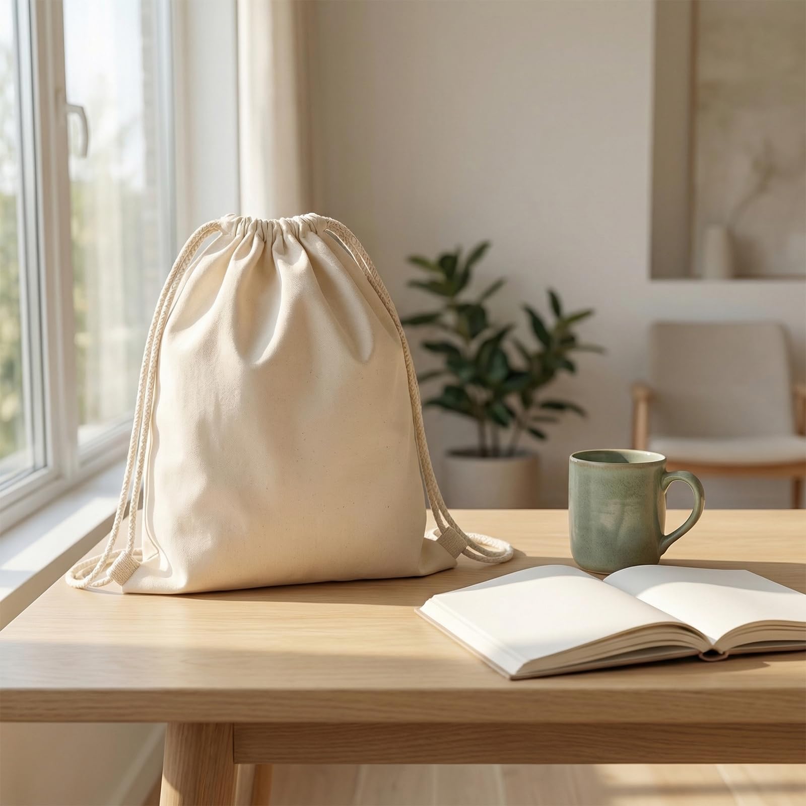 15 Stück Turnbeutel Baumwollrucksack Stoffbeutel zum Bemalen 35 x 40cm, Beige Baumwollbeutel Turnbeutel mit Kordelzug, Sportbeutel Stofftasche Jutebeutel für Reise, Sport