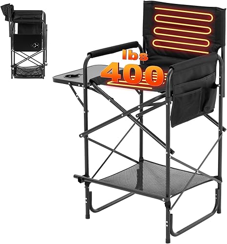 Slsy Silla de campamento con calefacción más alta, silla de campamento portátil con 3 niveles de calor, silla de director con calefacción resistente