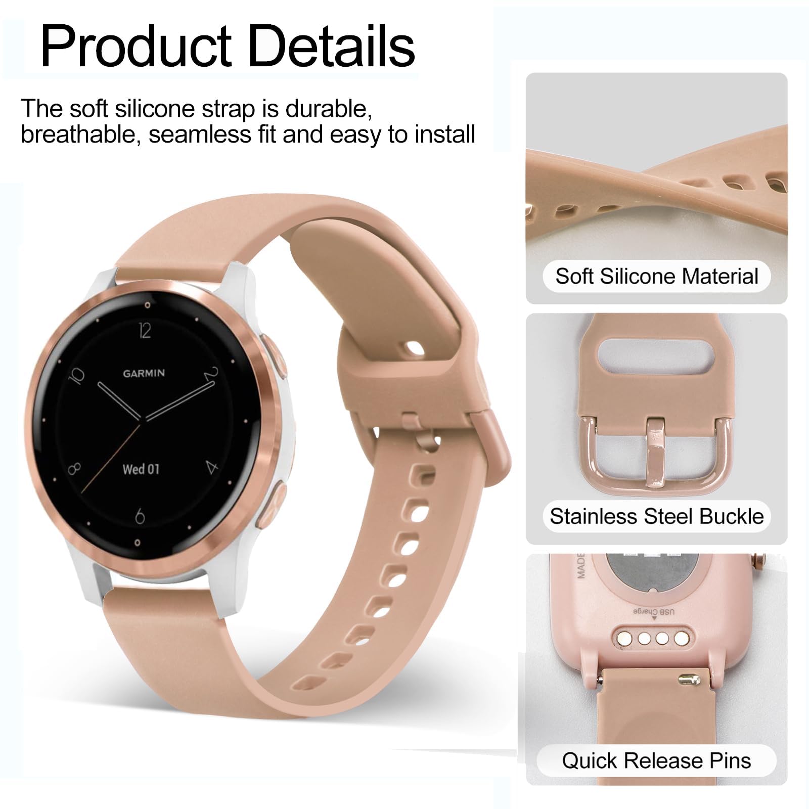 TUCOMO 2 Pack Stretchy Nylon & Silicone Watch Bands Compatible with Garmin Venu 2S/Venu 3S/Vivoactive 4S/Vivomove 3S, 18mm Loop Elastic Straps for Garmin Forerunner 255S/Forerunner 265S Women Men - Image 3