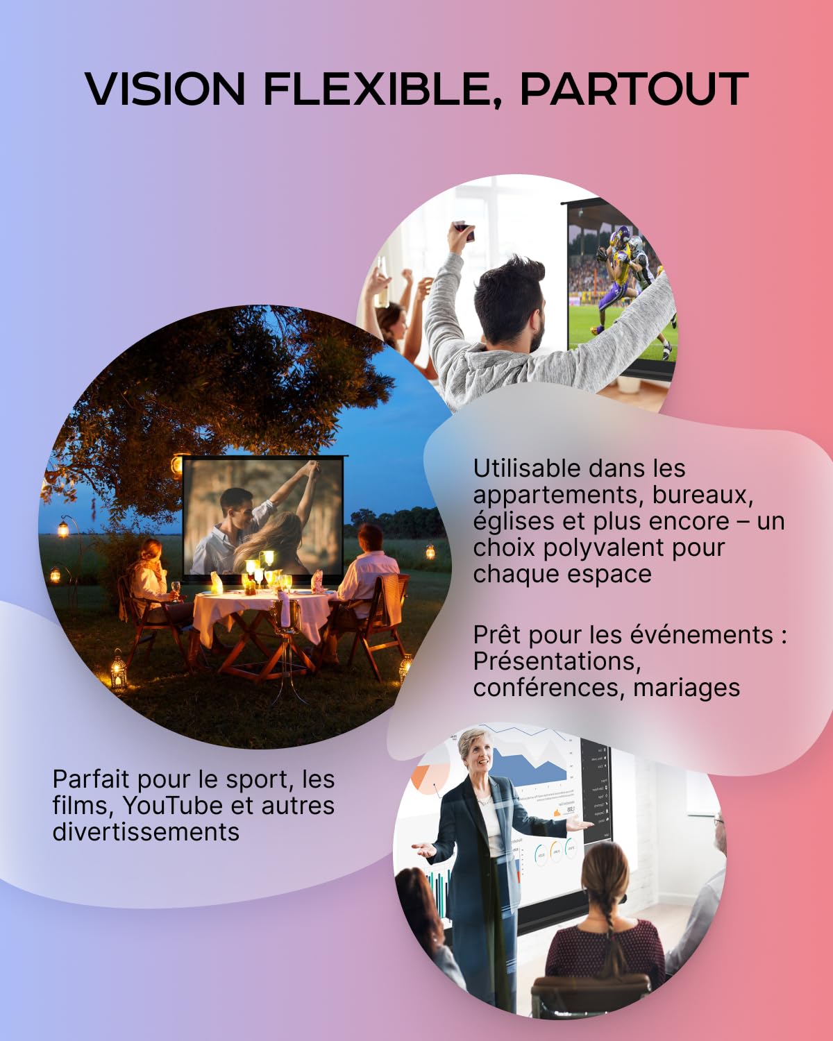Écran de Projection sur Pieds 100 Pouces - Écran pour projecteur intérieur et extérieur pour Films ou présentations - Réglable de 4:3 à 16:9 Écran sur trépied HD Premium sans pli avec Sac, Mat
