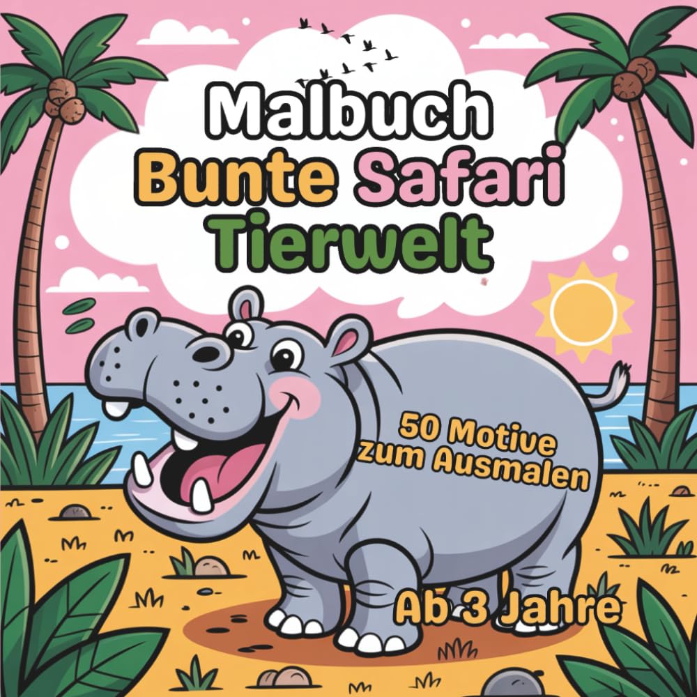 Bunte Safari Tierwelt: 50 fröhliche Safari-Tiermotive zum Ausmalen für Kinder von 3–6 Jahren – dicke Linien, einfache Formen, kindgerechte Illustrationen