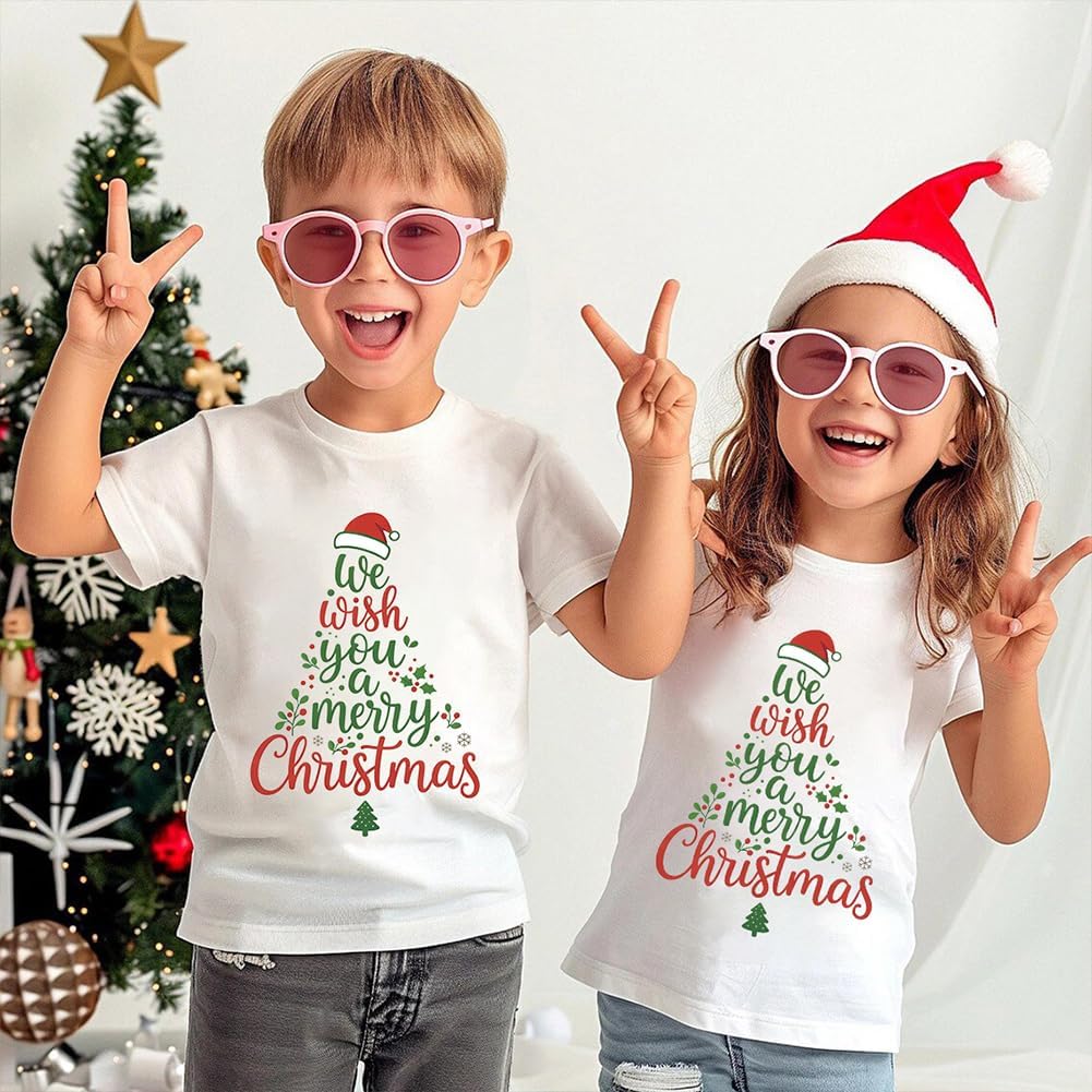 Kids We Wish You a Merry Christmas Shirt, Soft Crewneck Xmas Graphic Tee for Boys Girls Short Sleeve Outfit 4-13 - Image 6