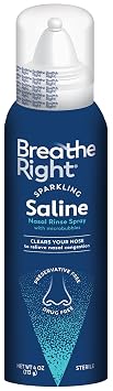 Breathe Right Sparkling Saline Nasal Rinse Spray, Effervescent, Drug-Free Relief from Stuffy Nose Due to Cold or Allergy, Sparkling Sensation Only Bubbles Can Bring, 1 Can, 4.0 oz