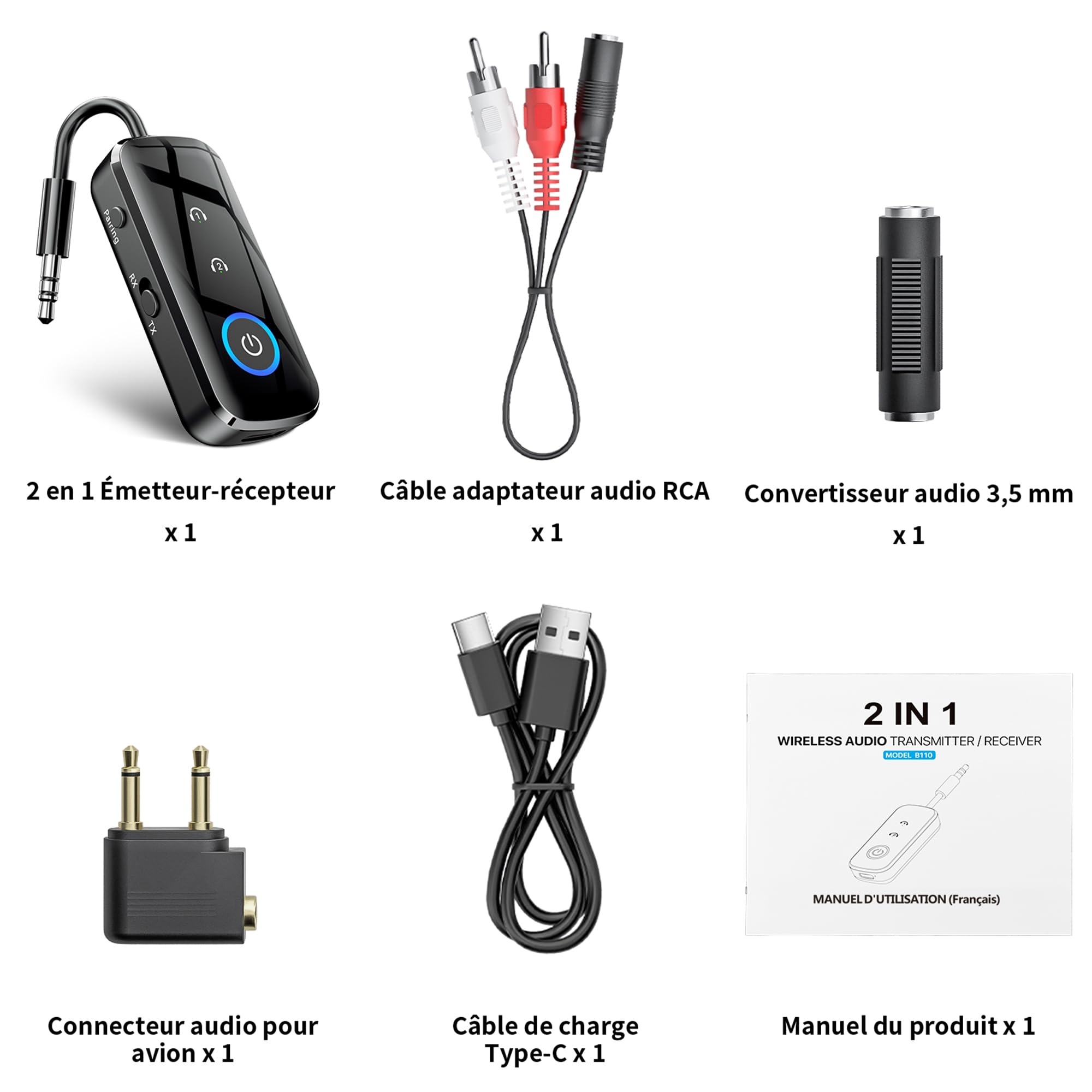 SONRU Adaptateur Bluetooth 5.3 2 en 1 Emetteur Récepteur 3,5 mm AUX Jack pour TV/PC/Voiture