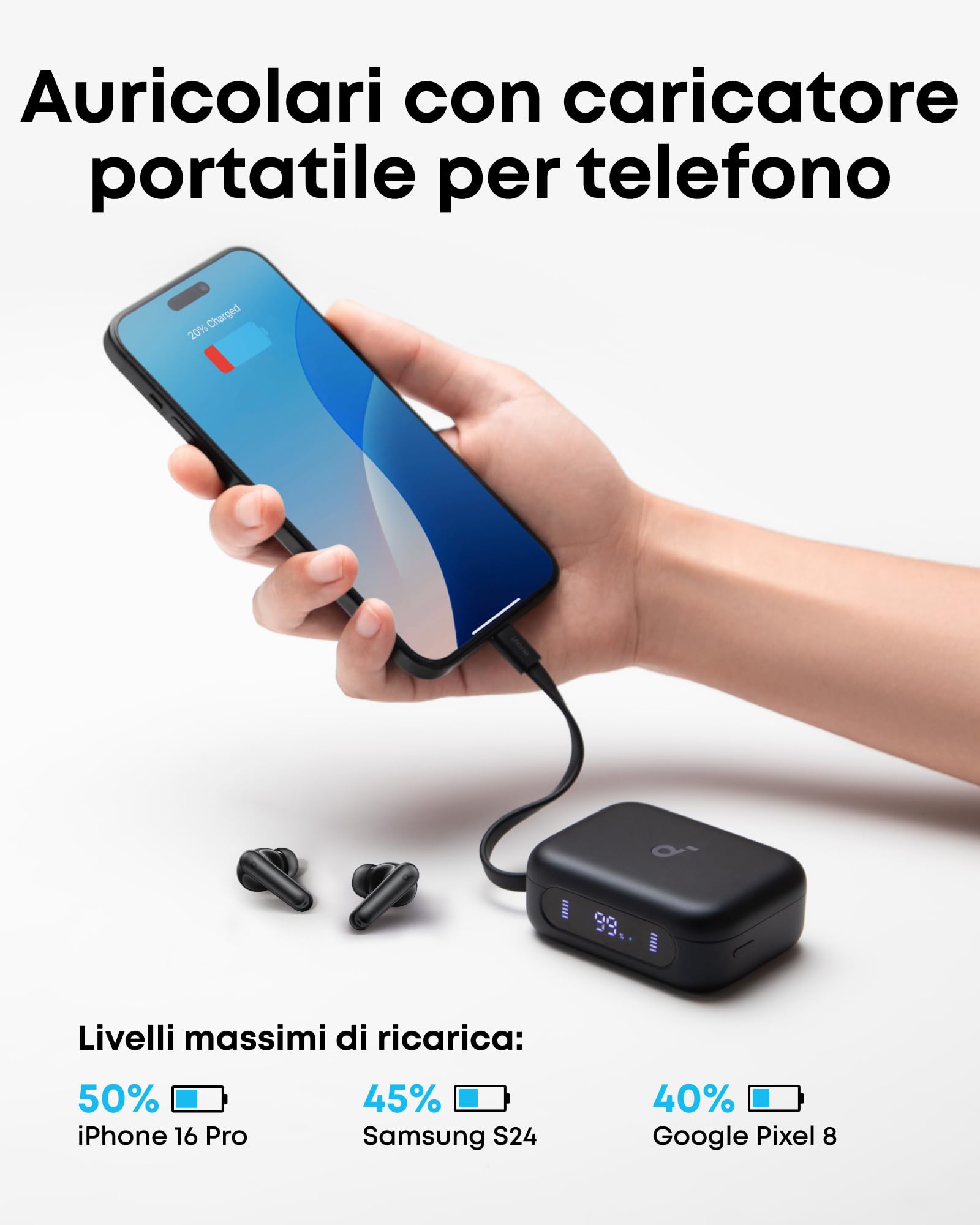 Soundcore P41i di Anker, Auricolari Adattivi a Cancellazione di Rumore con Caricatore Portatile per Telefono, 192 Ore con Custodia di Ricarica, Suono Coinvolgente, 6 Microfoni AI per Chiamate Chiare