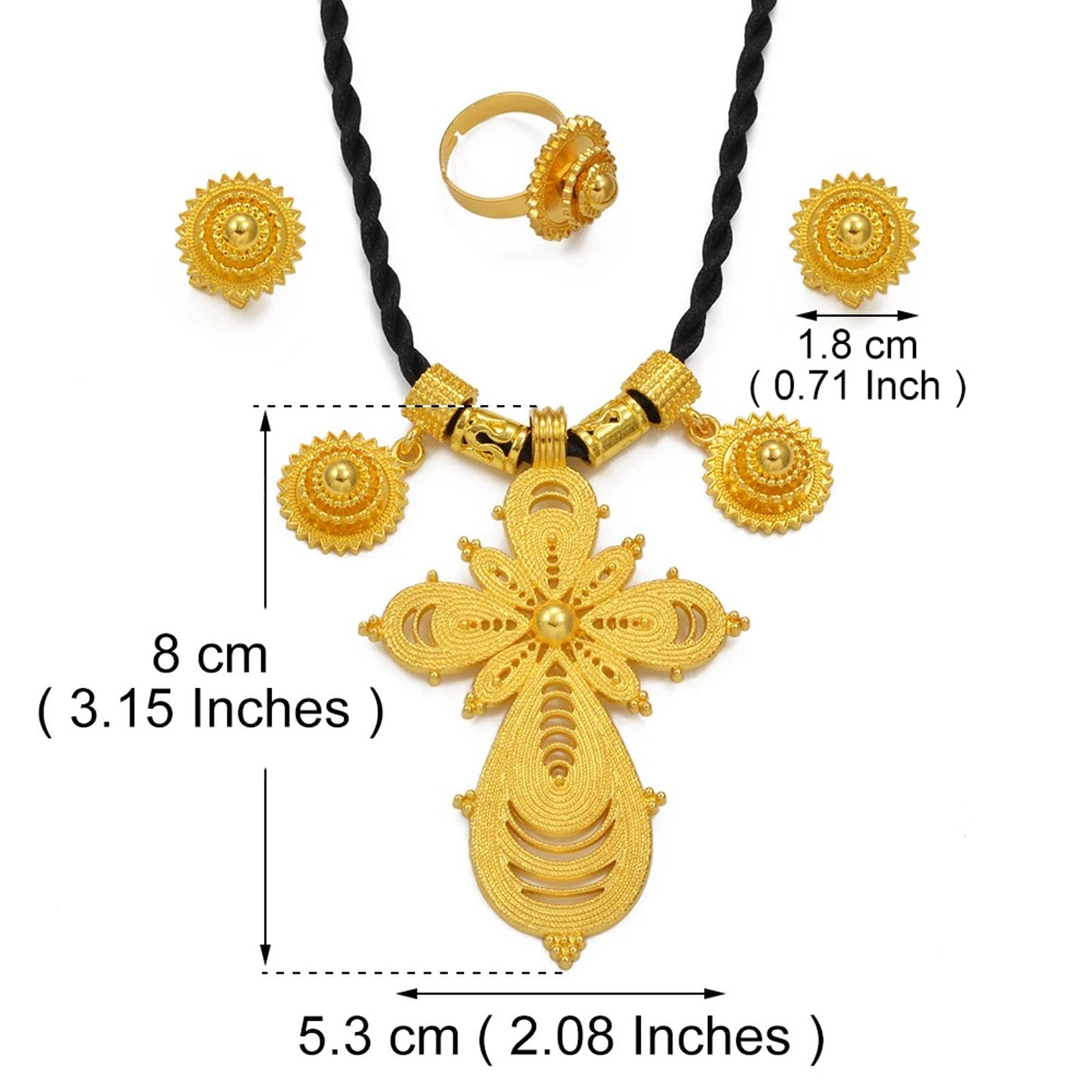 Set di gioielli etiopi per le donne etiope eritreo set di gioielli per le donne croce etiope set di gioielli collana orecchini anello africano eritreo accessori da sposa