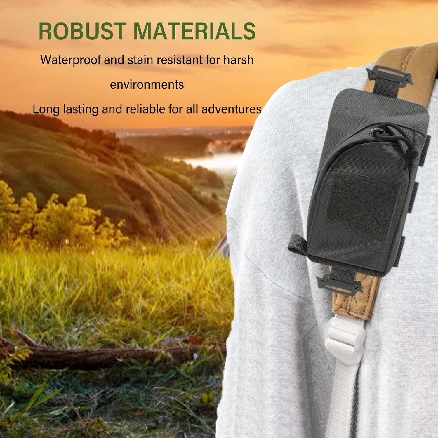 Dioche 2pcs Multifunctional Backpack Strap Pouch Outdoor Sport Hiking Accessories with Oxford Fabric Attachment Pouch (Black)