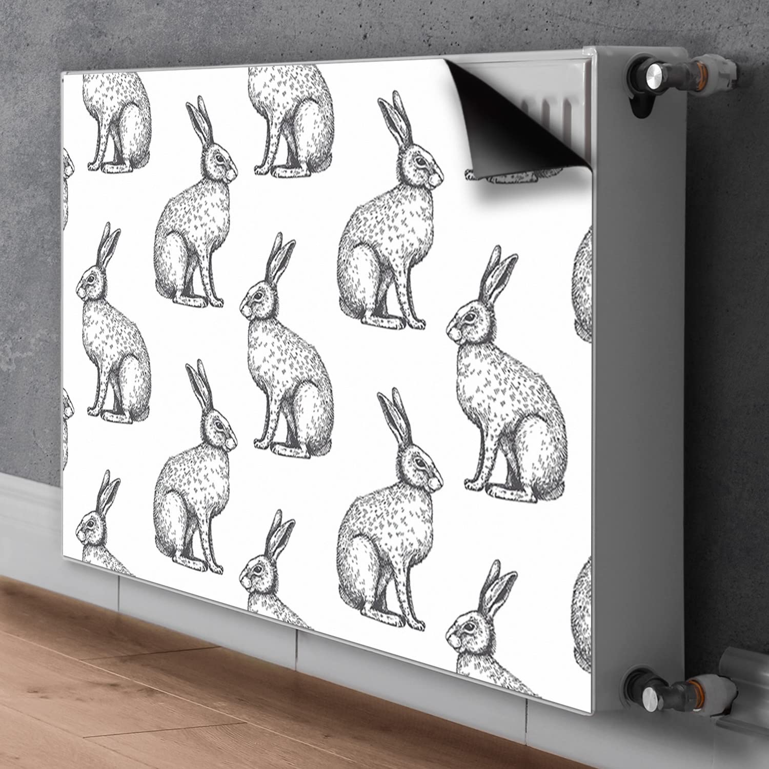 Decormat Cache Radiateur Couverture Gris Magnétique Tapis Décoratif Cache Aeration 90x60cm - Lapins Blancs