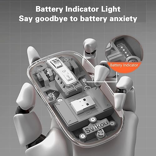 Miniatura 5 de BT 5.1 y 2.4G Mini mouse transparente LED delgado tipo C recargable silencioso mouse con pantalla de potencia, desmontaje de superficie magnética,