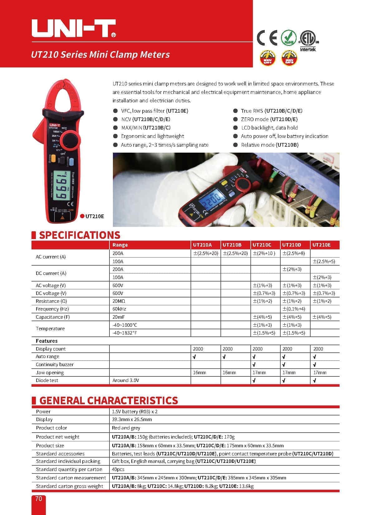 UNI-T UT210A Clamp Meter Digital Pliers Ammeter Voltmeter Professional Electrician Tester Multimeter