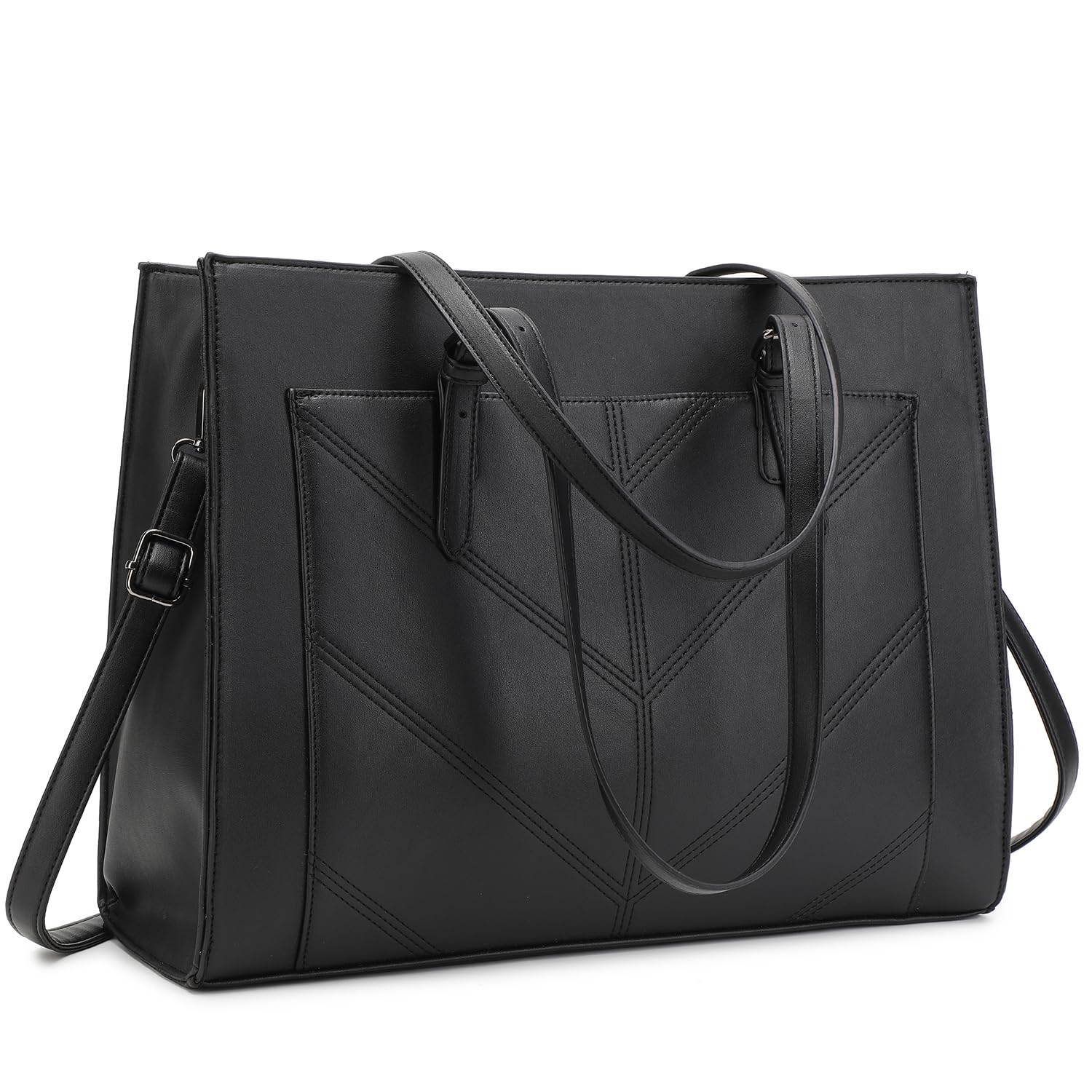 BarsineWork Bags for Women Laptop Tote Purses Professional Leather Large Capacity 15.6 Inch Office Briefcase Black