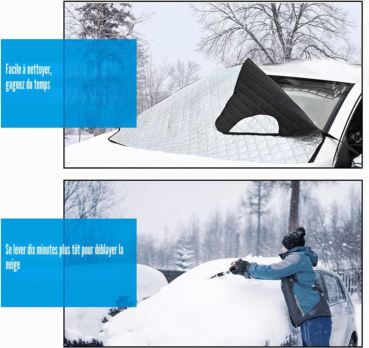 Couverture Pare Brise Voiture, Bache Pare Brise Protection Magnétique Couverture Repliable avec Couvercle de Rétroviseur, Universelle Bache pour Voiture Anti Givre et Neige