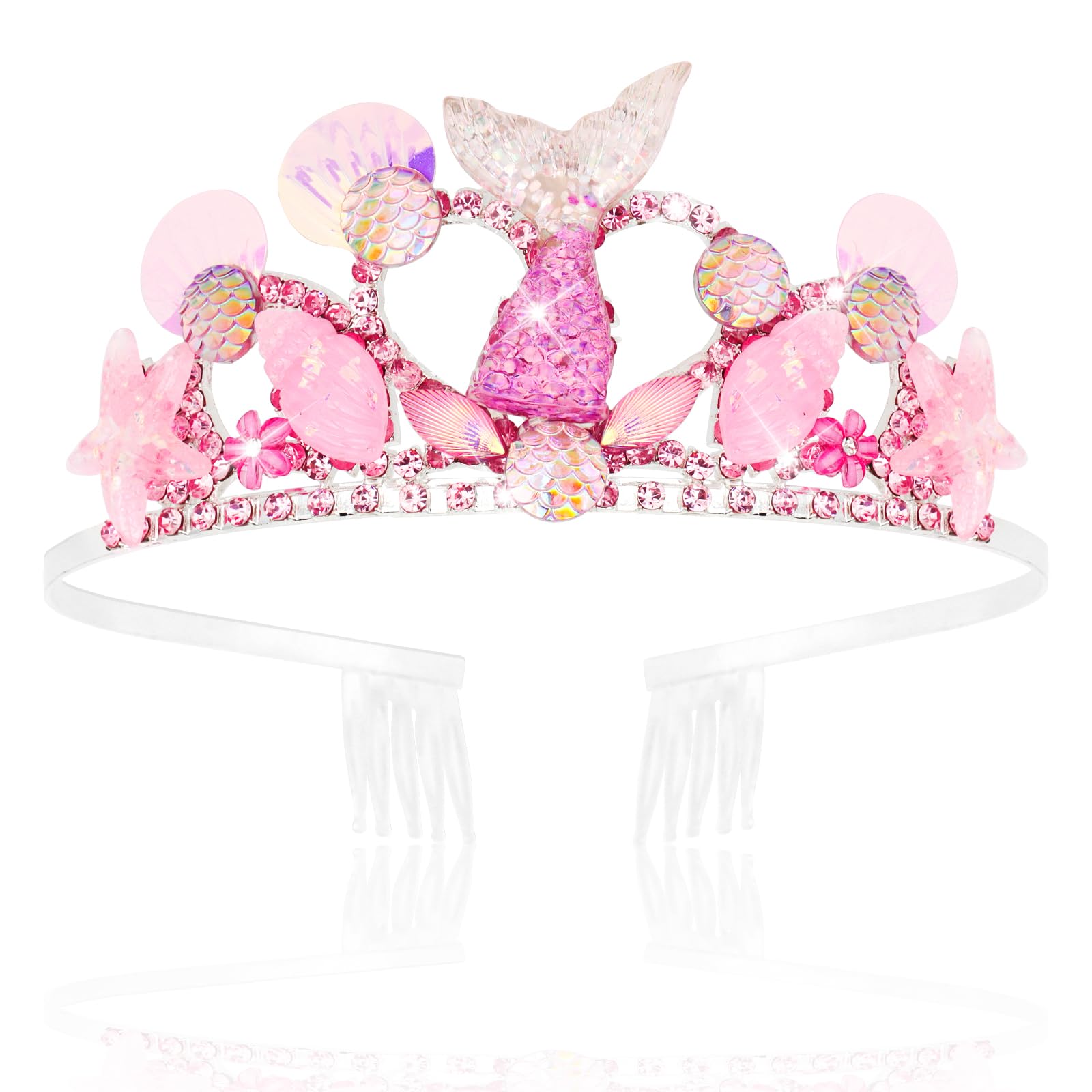ANBALA Mermaid Crown Headband with Starfish - Pink, Mermaid Costume Accessory, One Size, Metal, for Girls and Women for Birthday, Halloween, Anniversary, Pageant, Party, Beach, Pool